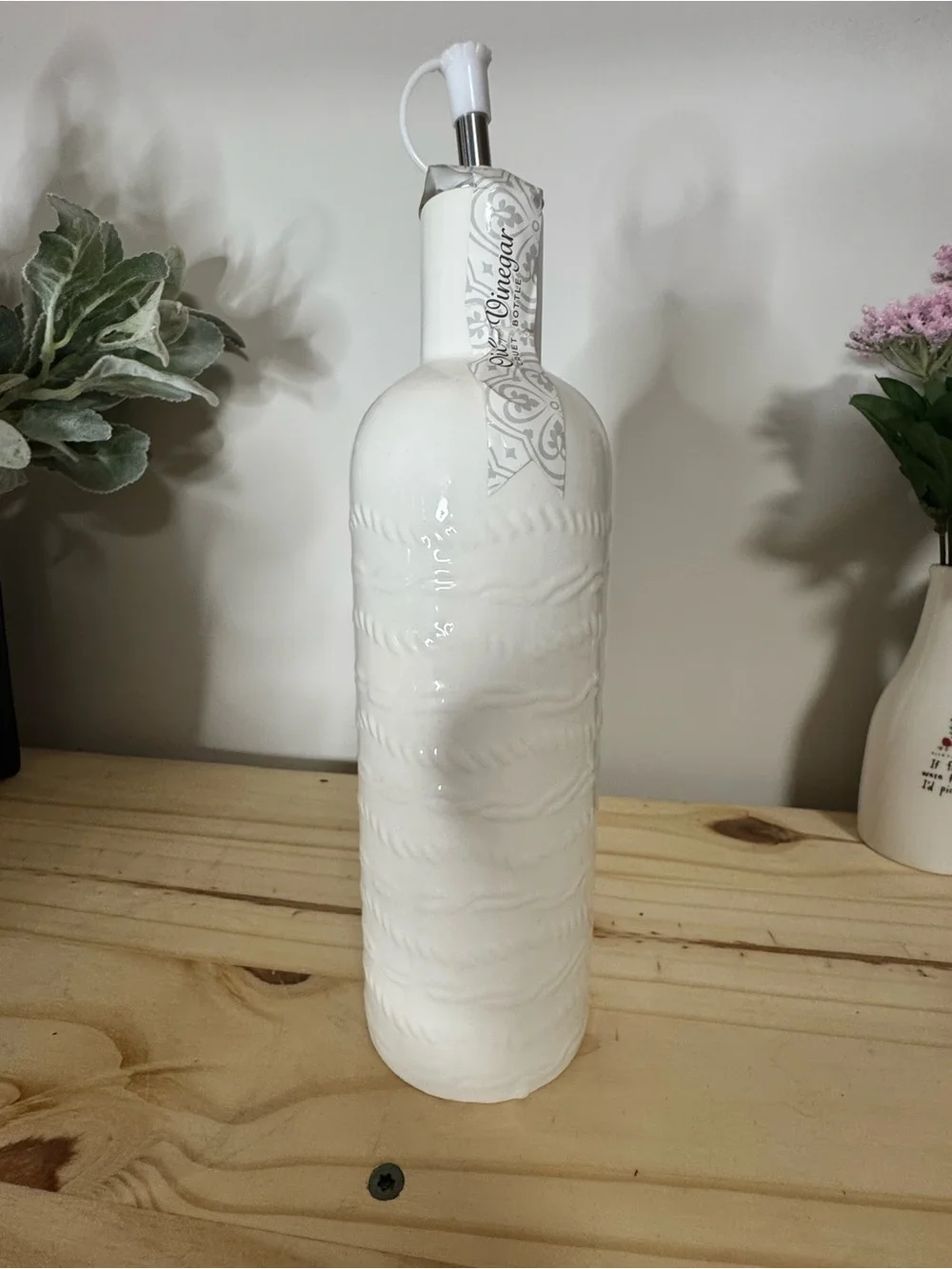 Ceramic Olive Oil Dispenser Bottle - White